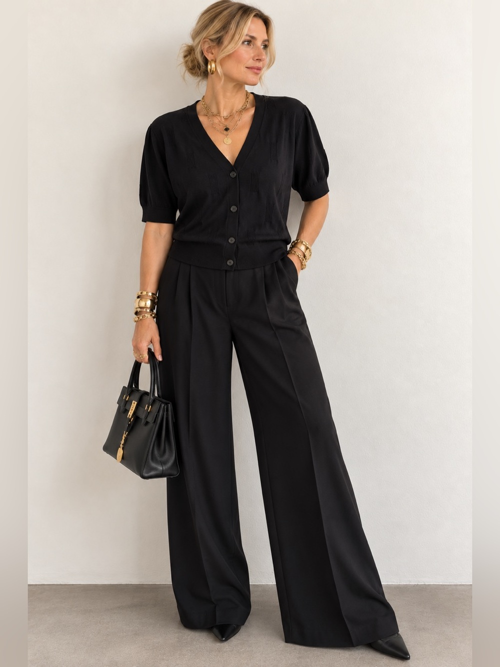 NWT Arach & Cloz Black Textured Short Sleeve V-Neck Cardigan XXL